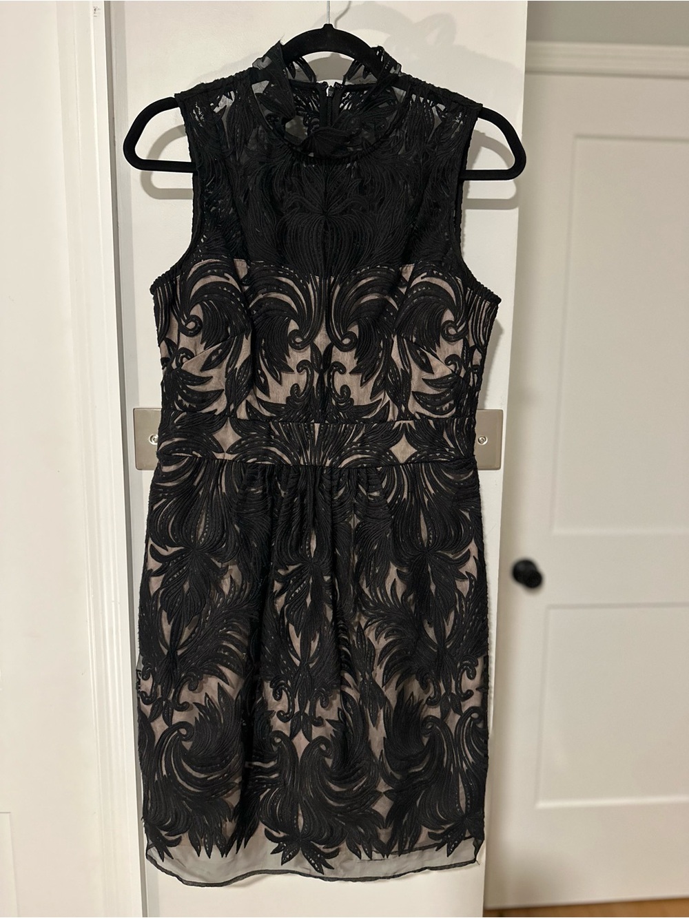 Yoana Baraschi Black Lace Overlay Dress with Nude Lining